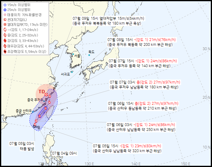 제 4호 태풍 다나스(DANAS) 발생 경로